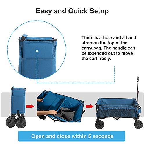 Timber Ridge Folding Wagon Collapsible Utility Big Wheels Shopping Cart For Beach Outdoor Camping Garden All Terrain, Heavy Duty Portable Grocery Cart With Side Bag, Cup Holders 35.5X18.4X39 Inches #TOP5