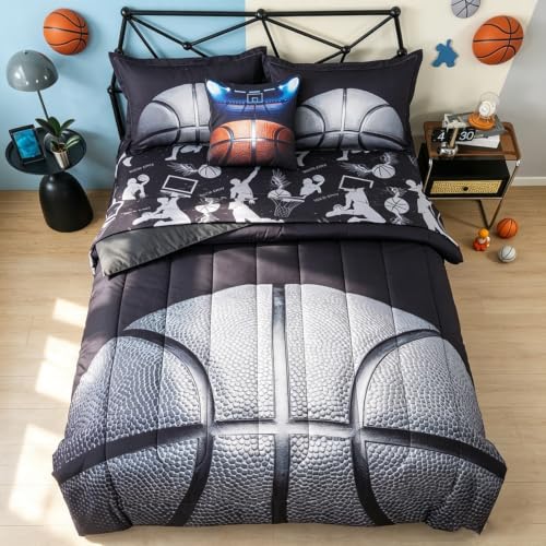 ADASMILE A & S Basketball Bedding Twin for Boys 6 Piece 3D Sports Comforter