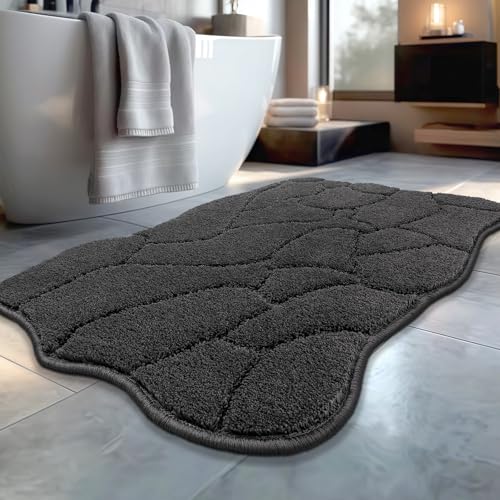 Large Bathroom Rugs, 24X36 Soft Absorbent Non Slip Microfiber Bath Mat Rugs, Modern Bath Rug Mat Area Carpet for Bathroom Shower Floor Decor, Machine Washable (Charcoal)