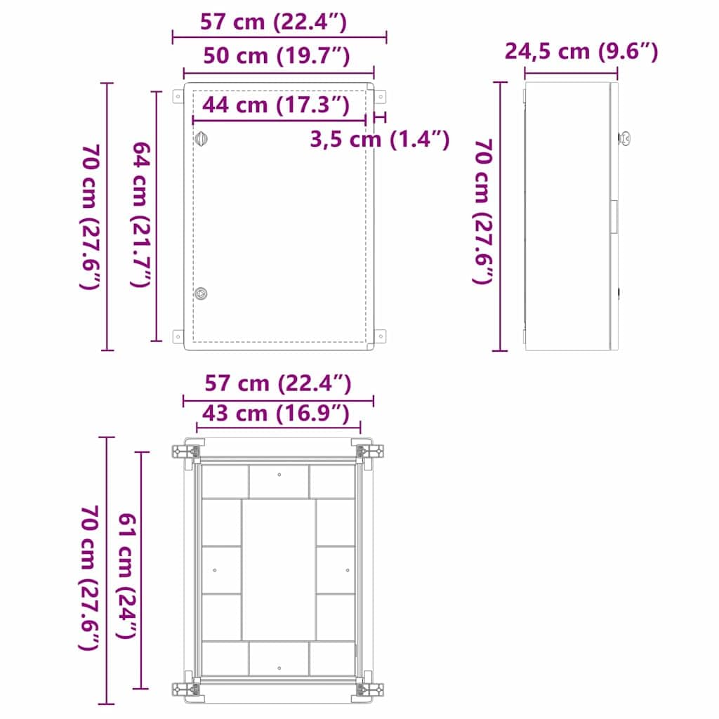 Steuerungsschrank Grau aus ABS Kunststoff 57 x 24,5 x 70 cm, Verteilerkasten für Stromkabel und Leitung, Feuchtraumkabel Schutzgehäuse, Aufputz und Unterputz Installation