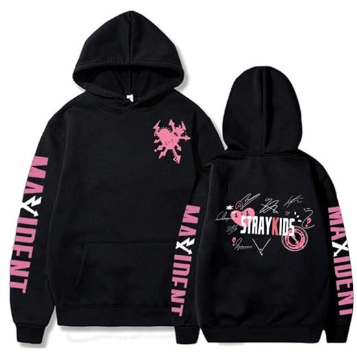 Stray Kids Hoodie Men Women Kpop Pullover Print Stray Kids Hooded Sweatshirt(Black 1, Small)