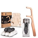 zahnseidenhalter dentonet 🦷 RECYCLABLE + BIODEGRADABLE Wir sind voll und ganz der Reduzierung unserer Umweltbelastung verpflichtet. Alle unsere Produkte werden in einem wiederverwendbaren Glasstein mit Metallkappenspender geliefert und in einer vollständig kompostierbaren, kunststofffreien Kraftbox verpackt