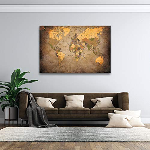 Baisuwallart-A61069 1 Piece Vintage World Map Canvas Wall Art- Ready To Hang - Home Office Decor Picture Prints For Living Room Bedroom Abstract Painting Artwork 24X36Inches X1Pcs #TOP1