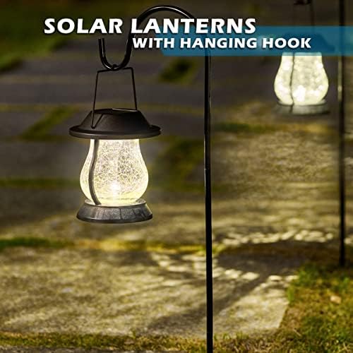 LeiDrail Solar Lanterns Solar Garden Lanterns with Shepherd Hooks, Warm White LED Garden Ornaments Outdoor Cracked Glass Lights Metal Waterproof for Garden Table Courtyard - 2 Pack