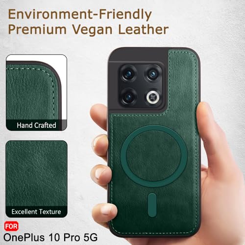 Image of TheGiftKart Genuine Leather Finish Back Cover Case for OnePlus 10 Pro 5G | ShockProof Design | Raised Edges for Camera & Screen Protection | Stunning Minimalist Design Case (MagSafe Compatible, Green)