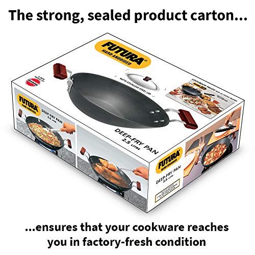 Futura L23 Hawkins Hard Anodised Deep Fry Pan/Kadhai With Flat Bottom And Steel Lid, 2.5 Liter, Small, Black #TOP5