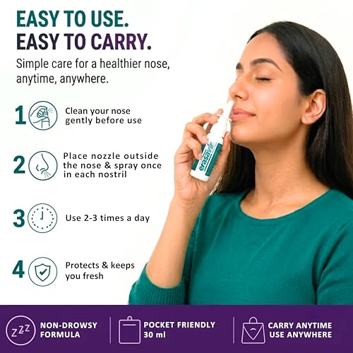 Image of Nasal Spray for Blocked Nose Relief, Sinus & Allergy | Daily protection against Cold, Congestion & Sneezing | Steroid-Free, Non-Drowsy | AYUSH Certified Plant-Based | 30 ml
