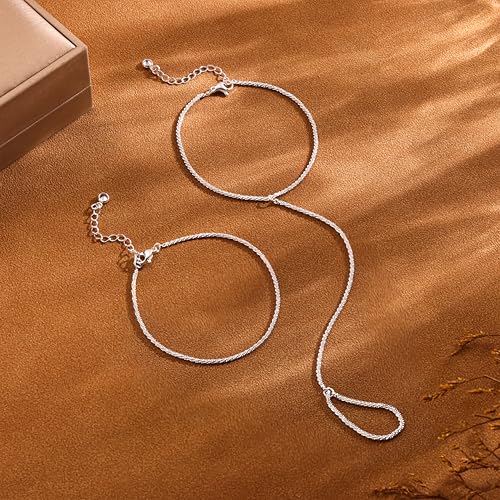 Image of Moodear Ankle Bracelets for Women No Tarnish - Trendy Waterproof 925 Sterling Silver Plated Glitter Anklets for Women Layered Foot Toe Link Chain Rings for Women Summer Anklet Dainty Jewelry Gift