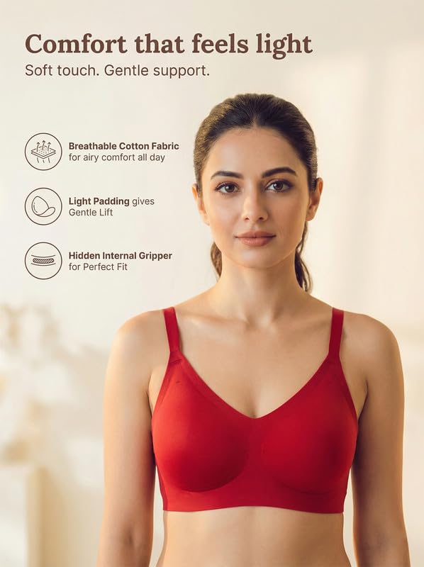 Image of Tweens Cotton Padded Bonded Bra for Women | Full Coverage Wire-Free Bra | Seamless No-Dig Comfort | Breathable Cotton | Elastic-Free Bottom Band & Side Wings | Pack of 1|