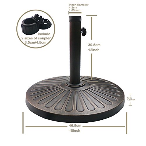 Sunnyglade 18" 30.2-lbs Heavy Duty Round Antiqued Umbrella Base for Patio, Outdoor - Bronze