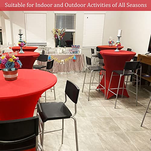 Image of 4 Pack Spandex Stretch Tablecloth - 32x43 Inch Square Corners, Fitted High Top Table Cloth for Cocktail, Bar, Weddings, Birthday, Banquet, Outdoor Party (Red)