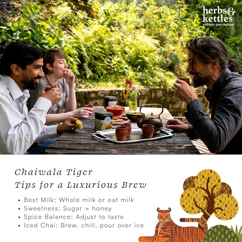 Image of Herbs & Kettles Chai - Masala | Authentic Indian Chai Tea with Assam Black Tea, Ginger, Cardamom, Cinnamon, Cloves & Black Pepper | Loose Leaf | Makes 16-20 Servings | Premium Gourmet Tea Gift