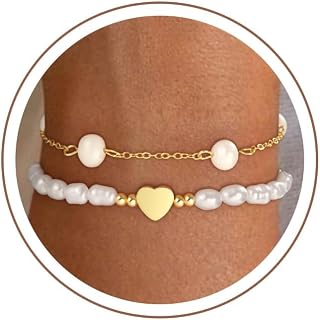 Pearl Bracelets for Women, 14K Gold/Silver Plated Dainty Pearl Pendant Bracelet, Waterproof Jewelry Gifts for Mother's Day, Wedding, Valentine's Day