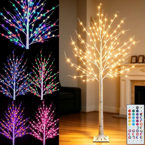 Pooqla 7 ft RGB Lighted Birch Tree, 35 Colors Light