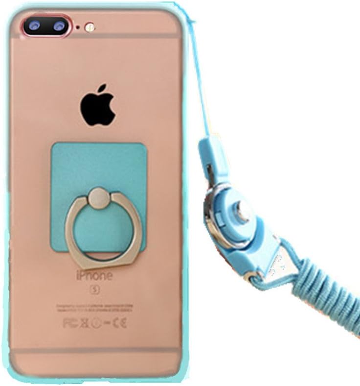 Anti-drop Protection Shell Case with Adjustable Detachable Neck Lanyard Hanging Neck Strap Lanyard and Ring Holder for Iphone (Blue for iPhone 7 plus)