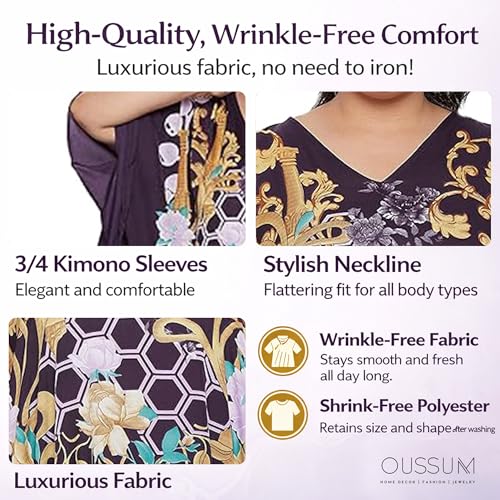 Image of Oussum Women Plus Size Kaftan Kimono Loose Maxi summer dresses for women Beach 3 /4 Sleeve Casual lounge dress Boho