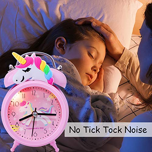 Unicorn Alarm Clock For Girls Kids, Cute Bedroom Decoration, Non Ticking Silent Second Hand, W/Backlight Super Loud Twin Bell, For Kids Unicorn Gifts (Pink) #TOP5