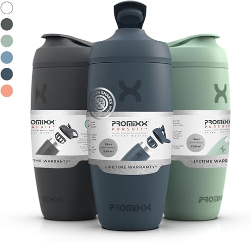 Miniatura 8 de Promixx Pursuit Shaker Bottle New Edition Botella de agua aislada de acero inoxidable y vaso agitador, 18 onzas, gris grafito