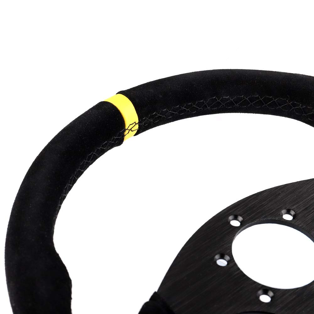 Volanti Sportivi 13inch Volante in pelle scamosciata Wheel piatto Gioco volante in alluminio Flame cuciture nere Volante Auto Sportivo (Color : Suede YL BK)