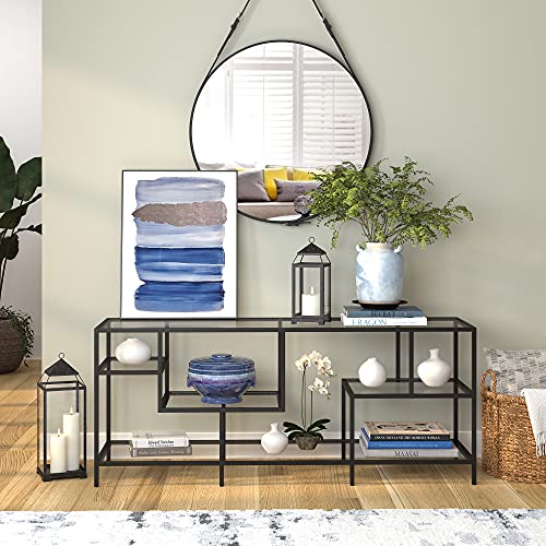 Deveraux Rectangular Tv Stand With Glass Shelves For Tv's Up To 65" In Blackened Bronze #TOP3