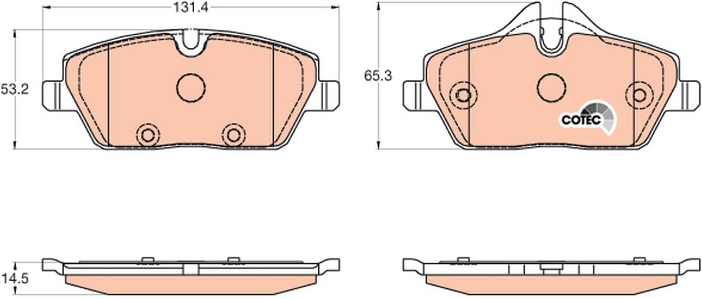 TRW GDB2038 Brake Pad Dimensions