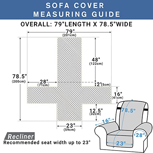 Xineage Waterproof Recliner Chair Covers, Quilted Reclining Chair Slipcover With Pockets & Anti-Slip Elastic Straps, Washable Furniture Protector For Living Room Kids Dogs Pets (Recliner, Light Grey) #TOP2