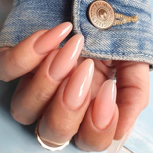GLAMERMAID Coral Pink Press on Nails Medium Almond Neutral Nude Jelly Gel Glue on Nail Pure Light Baby Pink Short Stiletto Reusable Fake Nails 30 Pcs Acrylic Oval False Nails Manicure Kit for Women