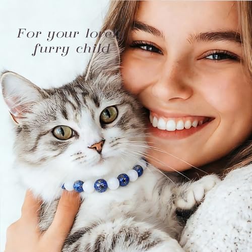 Stealth Stone Healing Crystal Beaded Dog Collar–Adjustable Leather,Gem Beaded Cat Necklace, Pet Gift,Daily Wear — view 3