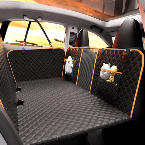 Chilino Back Seat Extender for Dogs - Large Space, Waterproof Dog Car Seat Cover for Back Seat with Hard Bottom Holds 420lbs, 600D Heavy-Duty Upgraded Material Dog Hammock for Car（Black