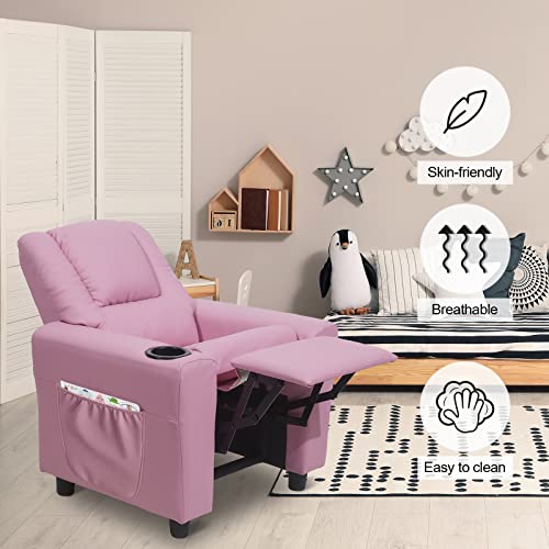 Chizzysit Kids Recliner Chair With Cup Holder, Toddler Recliner For Kids Age 0-5 With Side Pockets And Armrest, Small Child Sofa For Children Bedroom,Living Room, Pink Recliner For Girls And Boys #TOP5