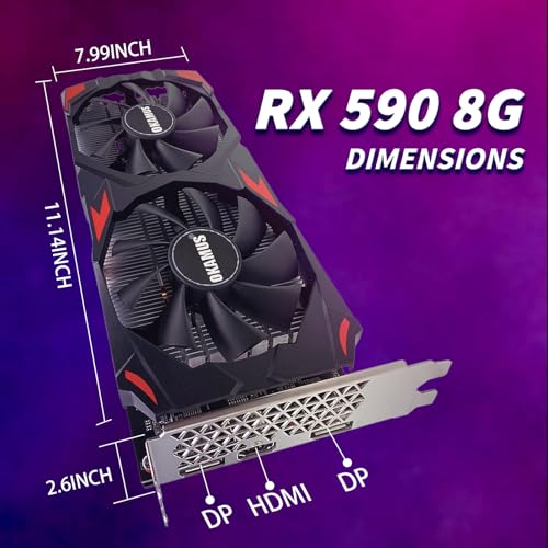 Image of RX 590 8GB 2304SP Gaming Graphics Card GDDR5, 256bit PCIe 3.0 x16,8-Pin Input DirectX 12 GPU for Gaming PC, DPx2+HDMI Output, 1080P Display, Dual Fan Cooling with Low Noise and Quiet Work