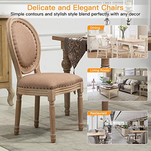 Avawing French Country Dining Chairs Set Of 4, Farmhouse Fabric Dining Room Chairs Vintage Chair With Round Back, Solid Wood Legs Kitchen Chair For Dining Room/Living Room/Kitchen/Restaurant, Khaki #TOP6
