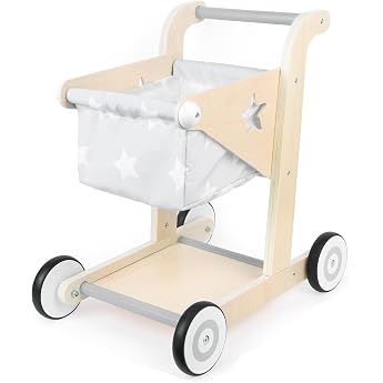 Asweets 2-in-1 Wooden Walker Push and Pull Doll's Pram Baby Walker Toddler Toy Gift for Toddlers from 12 Months + Grey