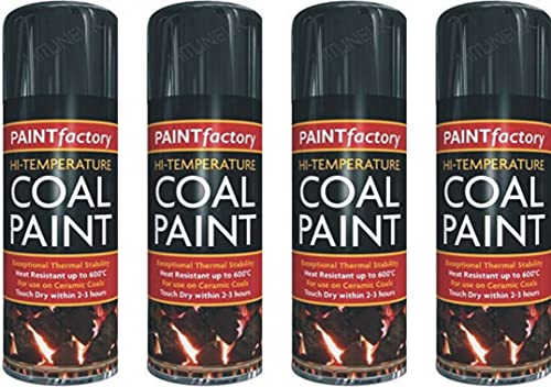 HitlineUK 4 x 400ml Black Heat Resistant Paint 600°C Stove Paint Coal Paint Rejuvenates Gas Coals Fire Spray Paint