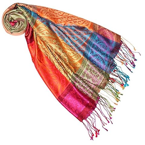 Lorenzo Cana Pashmina szal Schaltuch tkanina jacquard 100% jedwab wzorzysty Paisley szal z jedwabiu pashmyna wielokolorowy 70 x 190 cm, 70 x 190 cm