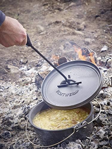 Bild 5 - ECHTWERK 7-teiliges Dutch Oven Set aus Gusseisen in Holzkiste, Kochtopf-Set mit Kochtopf, Stieltopf, Grillplatte, Pfanne, Deckelheber und Untersetzer zum Kochen und Braten, bereits eingebrannt