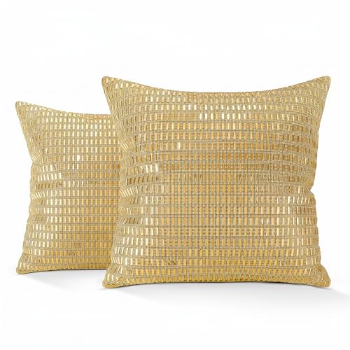 Housse de coussin doré 45x45 cm - Lot de 2 avec perles intégrées
