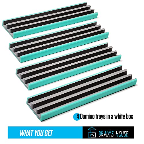 Bradys House Two-Color Domino Racks Set Of 4 (Gray/Turquoise), Domino Trays Plastic, Domino Tile Holders For Mexican Train, Chickenfoot And Other Domino Games, Dominoes Not Included #TOP1