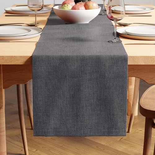 Image of Encasa XO Dining Table Runner for 4 Seater, Chenille Fabric Grey