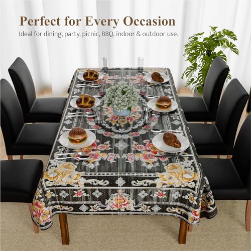 Image of Kuber Industries 60x90 Inch PVC Dining Table Cover 6 Seater Waterproof | Dining Table Cover /Sheet for Party and Events | Passion Flower Print - Grey