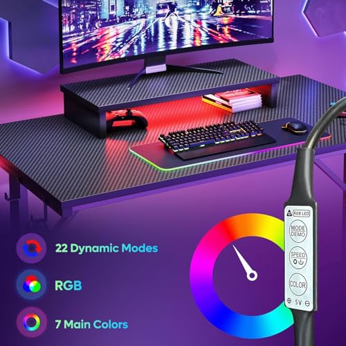 Bestier Scrivania Da Gioco Led Per Pc Con Supporto Per Monitor, Tavolo Stabile Per Computer Con Portabicchieri E Gancio Per Cuffie, 106 Cm (Nero) - 6