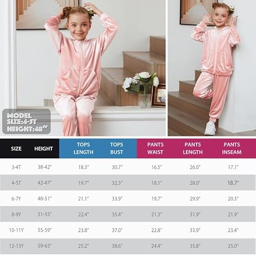 CHILDRENSTAR Conjunto de 2 peças de moletom com capuz e calça esportiva de veludo para meninas de 3