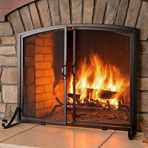 Barton Single Panel 39X33In Wrought Iron Mesh Fireplace Screen Gate Fire Spark Guard Gate For Home W/Hinged Magnetic Doors, Black #TOP1