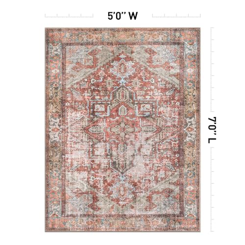 Rugshop Multi Vintage Boho Medallion Area Rug — Machine Washable, 9'x12' for Living Room, Dining Room and Bedroom