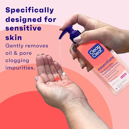 Kenvue Clean & Clear Essentials Oil-Free Foaming Facial Cleanser, Daily Foaming Face Wash with Pro-Vitamin B5 for Sensitive Skin, Gently Removes Oil & Pore-Clogging Impurities, Fragrance-Free, 8 fl oz