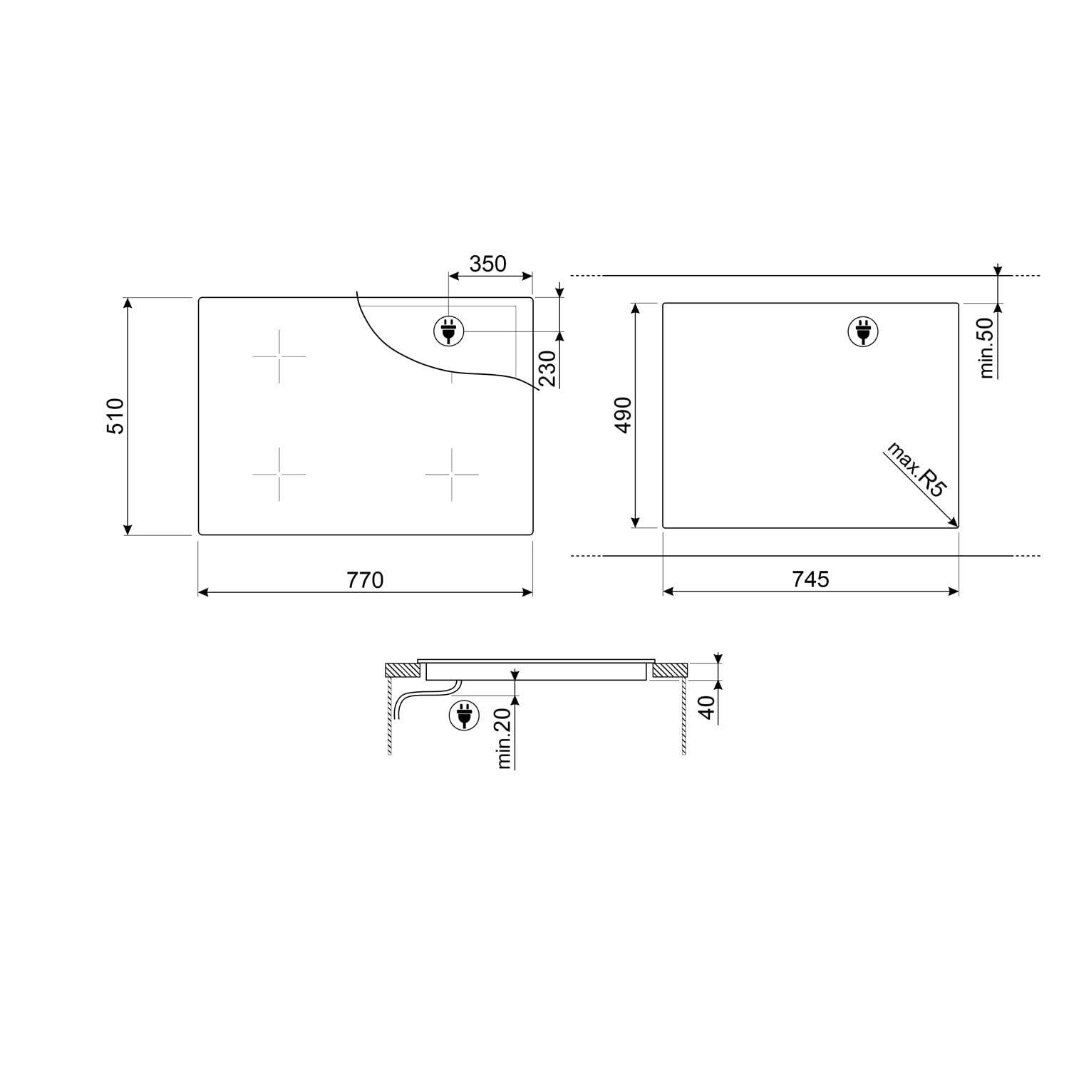 Smeg 77 cm Ultra Low Profile 5 Zone Ceramic Hob