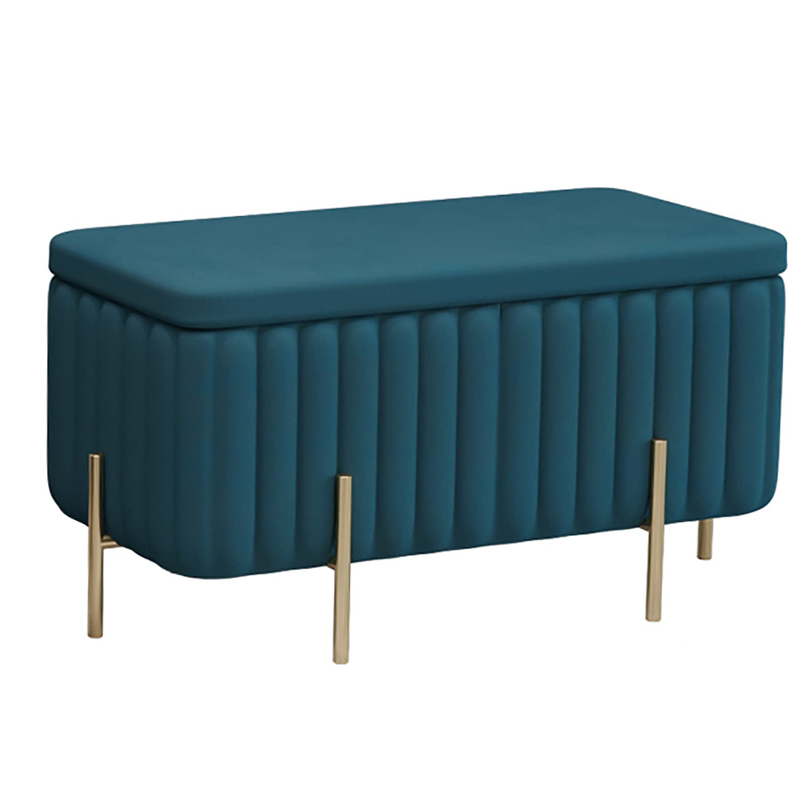 Pouf coffre velours bleu paon repose-pieds de salon capitonné