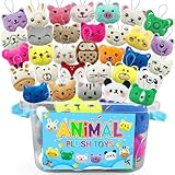 32 PCS Mini Plush Animals Toy Set Stuffed Keychain Party Favors with Packaging Box Small Animals Decorations for Easter Christmas and More