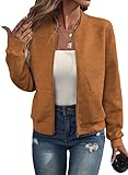 EVALESS Women's Bomber Jacket Lightweight Outwear Fall Fashion Stand Collar Zip Up Jackets Coat with Pockets X-Large Camel