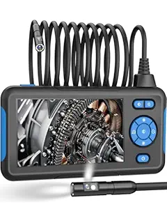 Dual Lens Industrial Endoscope Inspection Camera with Screen 8.5mm IP67 Waterproof Snake 1080P Handheld Digital Video Borescope with 4.3 inch LCD Dispaly, 6 LEDs,16.4Ft Semi-Rigid Cable, 32GB Card